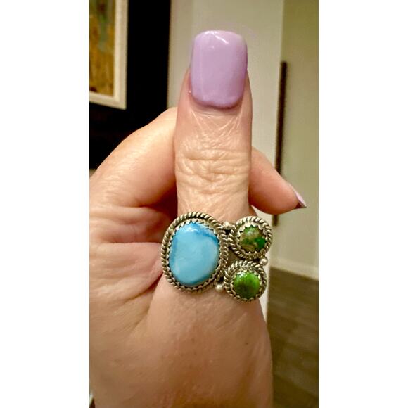 Golden Hills & Sonoran Gold Turquoise Sterling Silver Ring Size 6-10 Adjustable - Picture 6 of 6